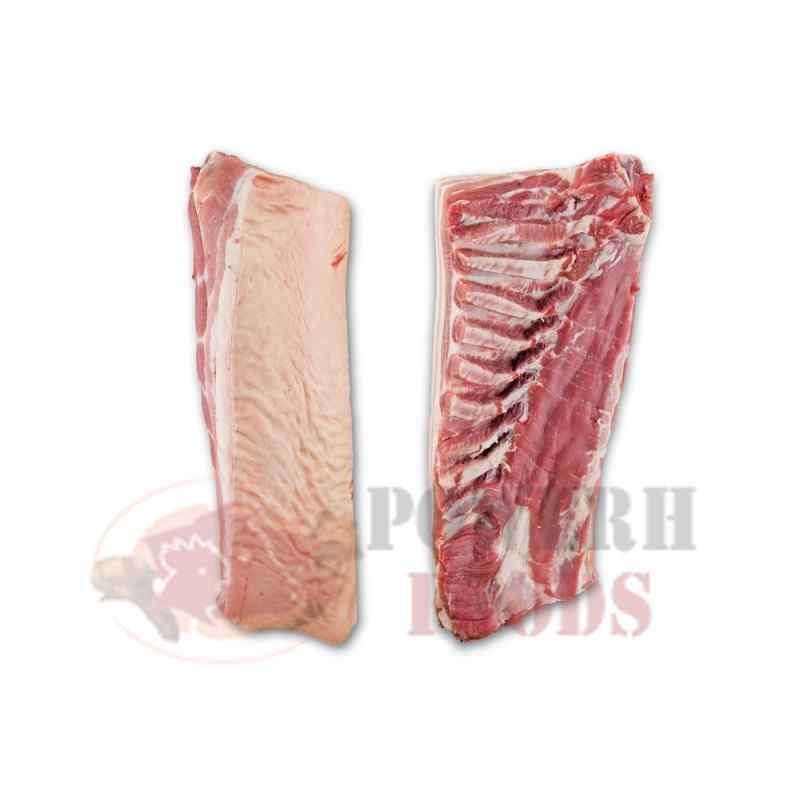 Belly, square cut, single ribbed, rind on